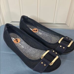 Dr. Scholl's Blue and Gold Flats for Versatile Style